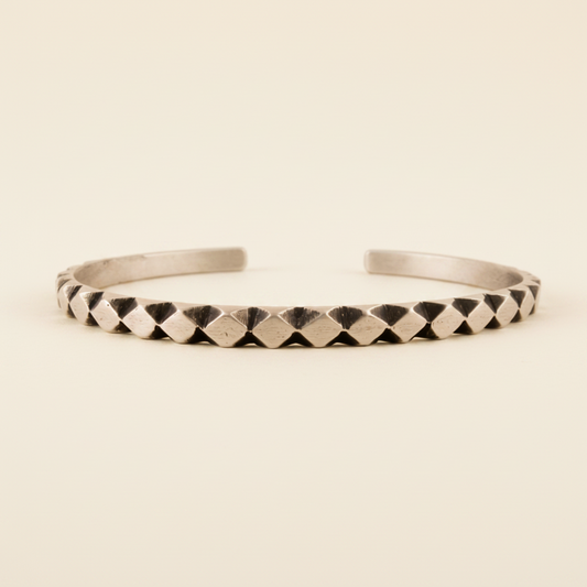 Hand Carved Diamond Pattern Cuff Bracelet