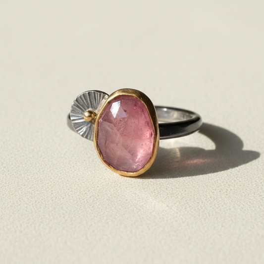 Minimal Handmade Pink Sapphire Guppy Ring