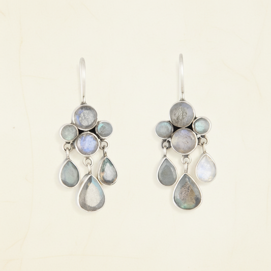 Faceted Labradorite Cluster Dangle Earrings