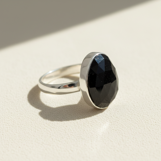 Black Spinal Checkerboard Cut Ring