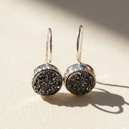 Large Round Druzy Dangle Earrings