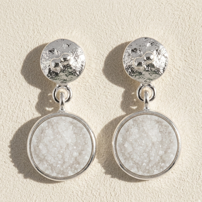 Round Druzy Hammered Circle Post Earrings