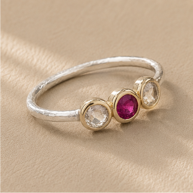 Delicate Ruby & Diamond Circles Ring