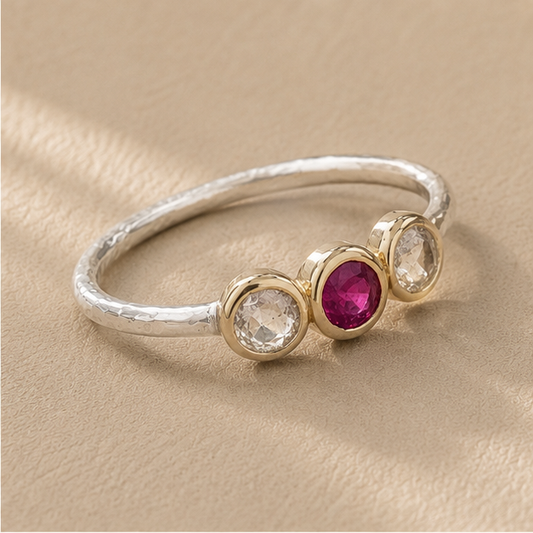 Delicate Ruby & Diamond Circles Ring