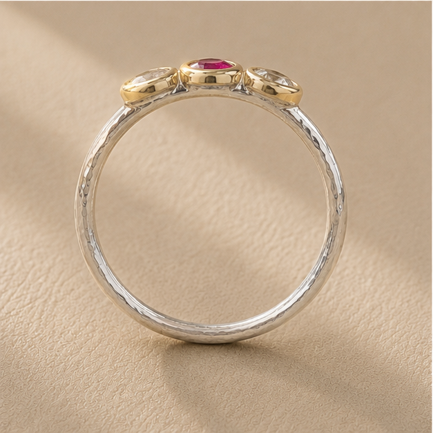 Delicate Ruby & Diamond Circles Ring