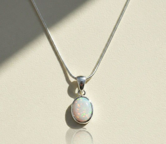 Oval Opal Pendant Necklace