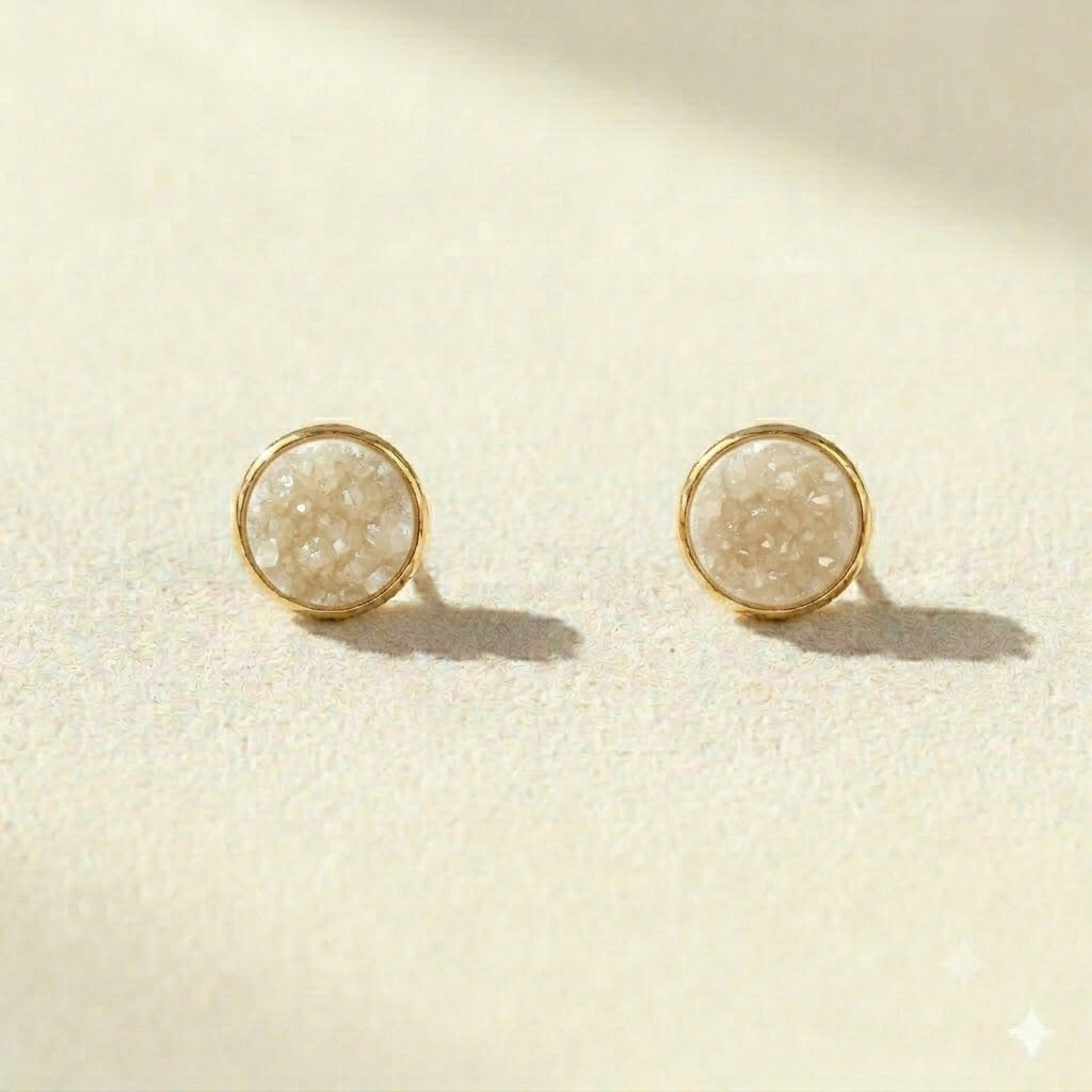 Small Round Druzy Stud Earrings